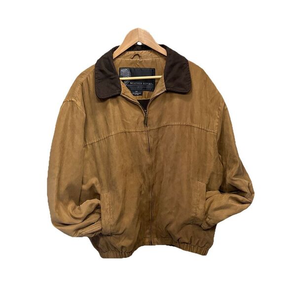 Weatherproof Tan Contrast Collar Micro Suede Barn Jacket XXL Chore Coat Work Zip - Picture 2 of 11